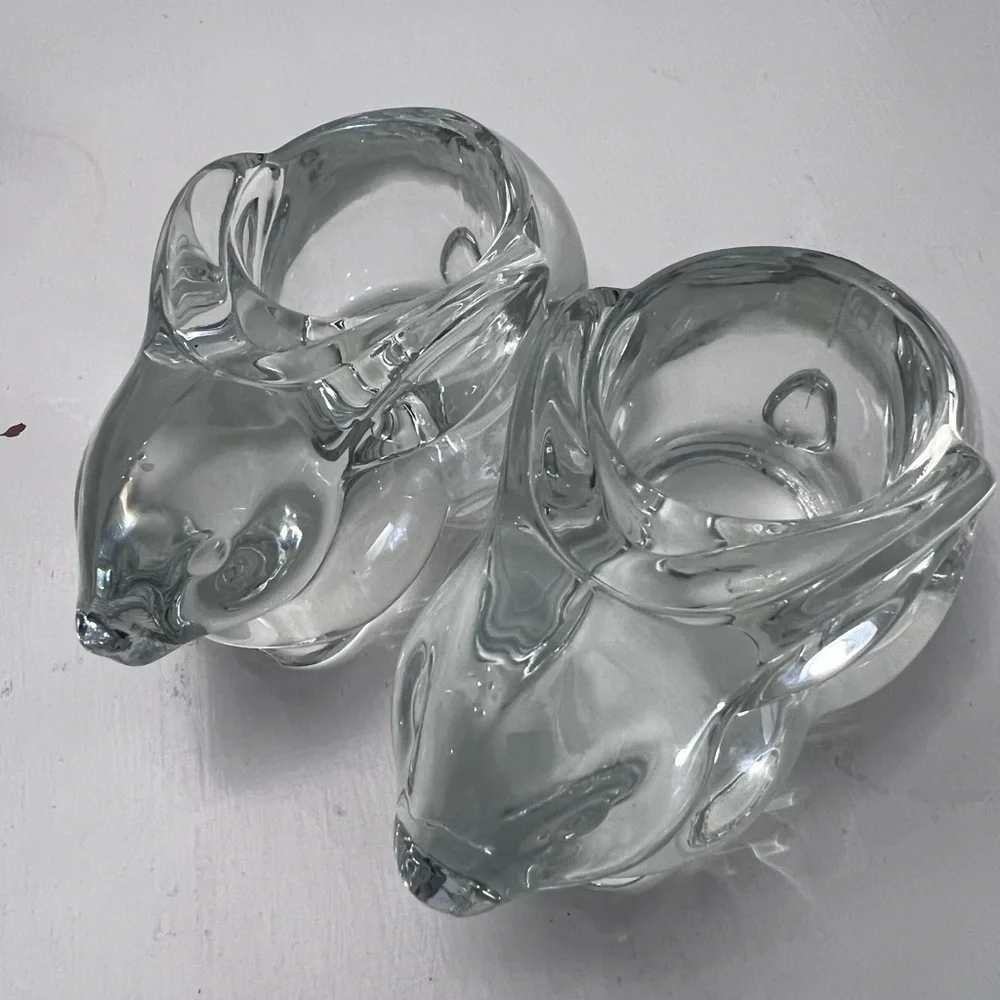 Indiana Glass Heavy Bunny Rabbit Crystal Votive Candleholders